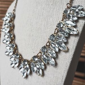 Heavy Yellow Gold Tone Plating Marquis Rhinestone Statement Necklace Unsigned